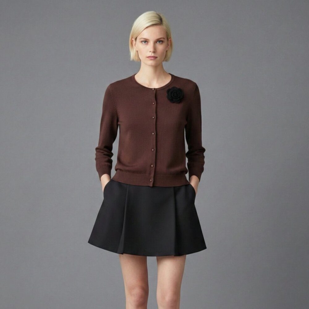 Viscose Knit Cardigan Chocolate Brown Size M - Picture 1 of 10